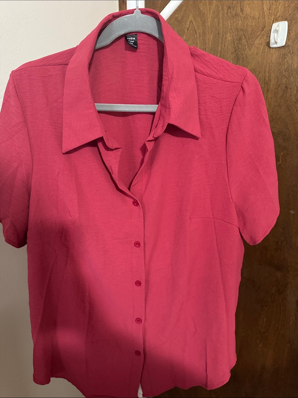 SHEIN Bright Pink Short Sleeve Button-Down Shirt